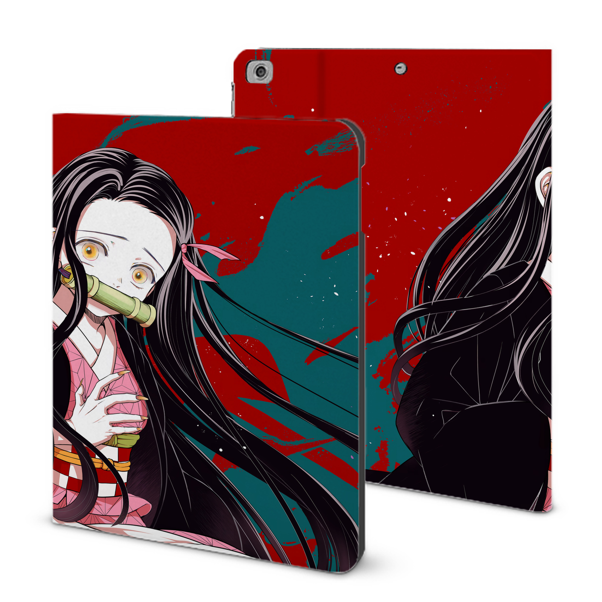 （画像用） 鬼滅の刃（きめつのやいば）竈門 禰󠄀豆子／かまど ねずこ Kamado Nezuko IPad ケース ブック型 PUレザー TPU 耐衝撃 軽量 薄型 ペン収納なし 全面保護 IPad 各モデル対応